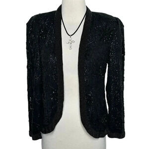 Nite Line 70's Black Beaded Silk Jacket Elegant Formal Vintage‎ Evening Regal